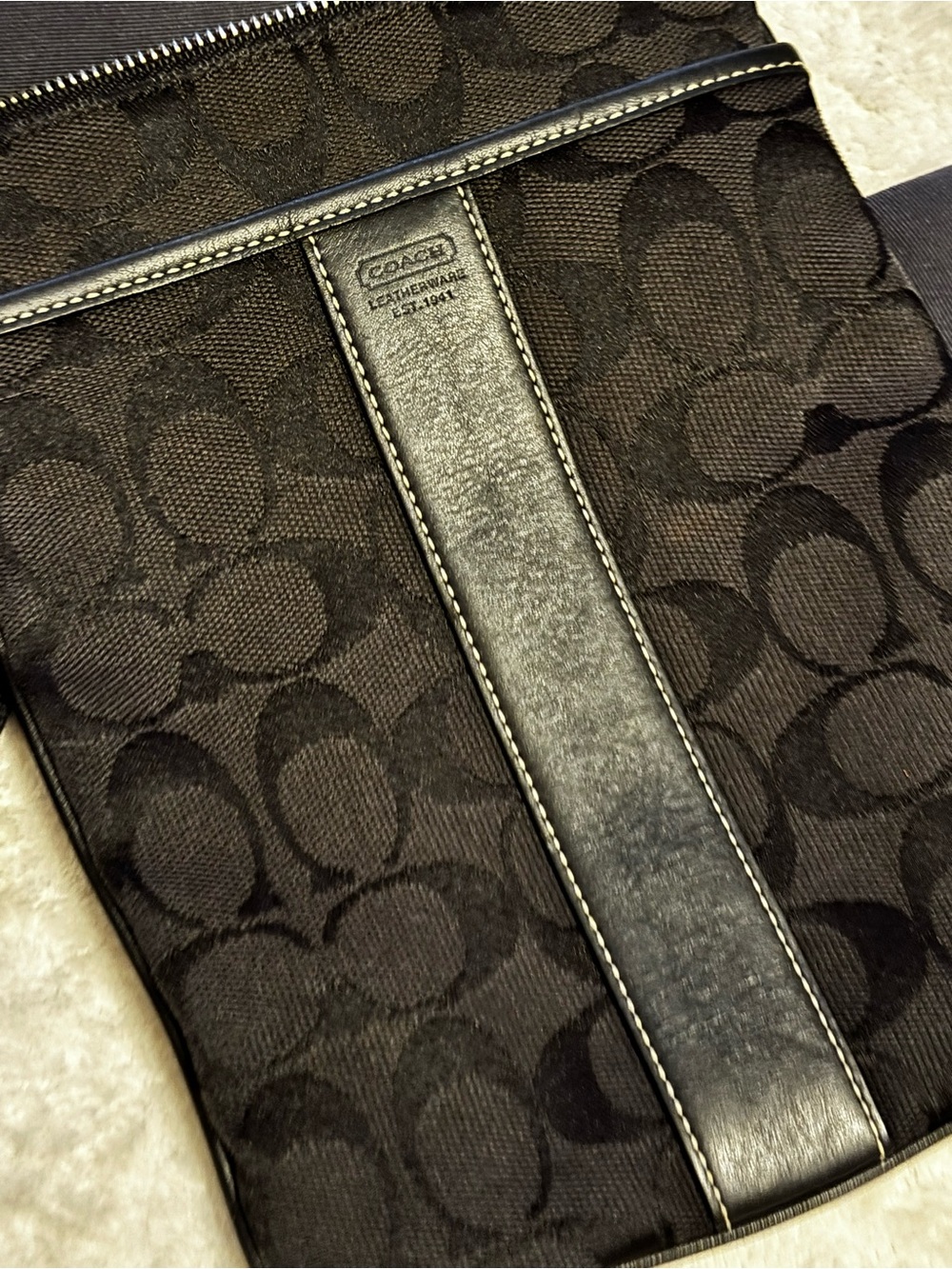 Coach Black Leather Logo Crossbody Detail